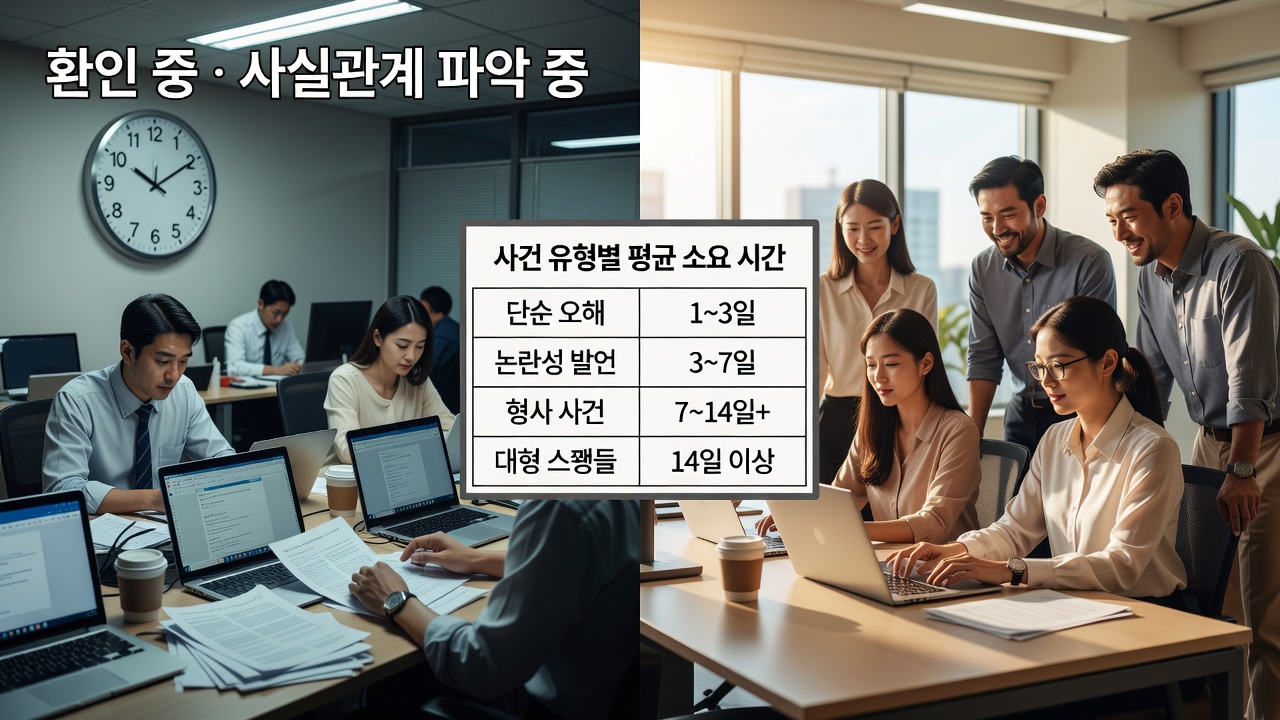 연예인 사건 발생 후 공식 입장까지 걸리는 시간